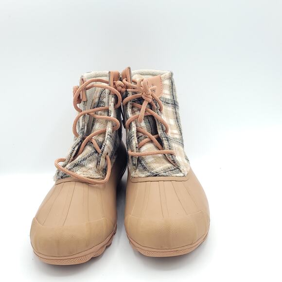 Sperry Saltwater Plaid Wool Duck Boots Tan Waterproof Winter women's size 8 - Picture 7 of 9